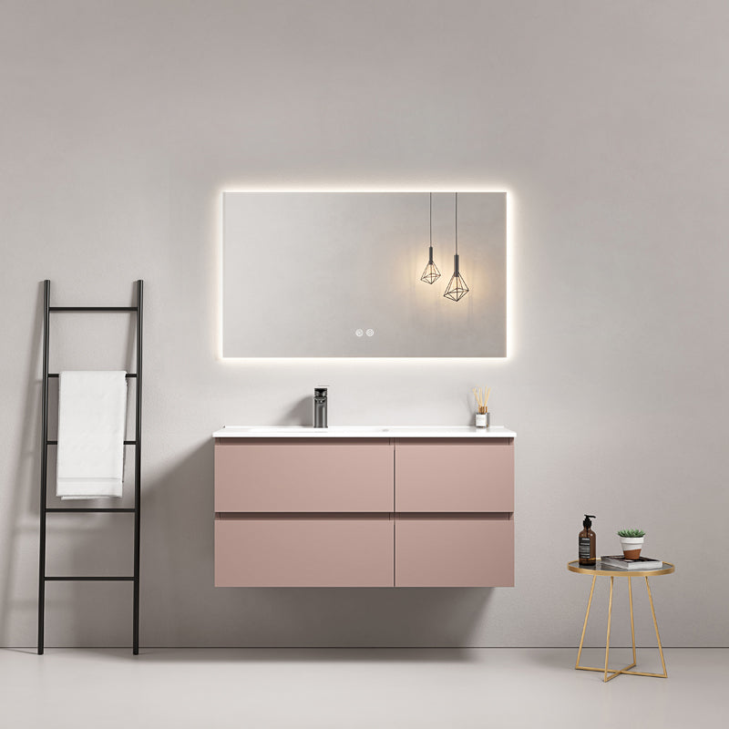 Mobile bagno sospeso 100 cm Rosa Retro Lavabo a Sinistra in Ceramica Specchio Quadro Retroilluminato - Fiji Paint