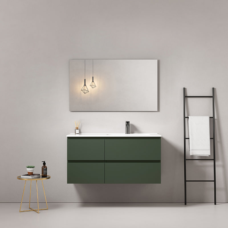 Mobile bagno sospeso 100 cm Verde Comodoro Lavabo a Destra in Ceramica Specchio Quadro - Fiji Paint