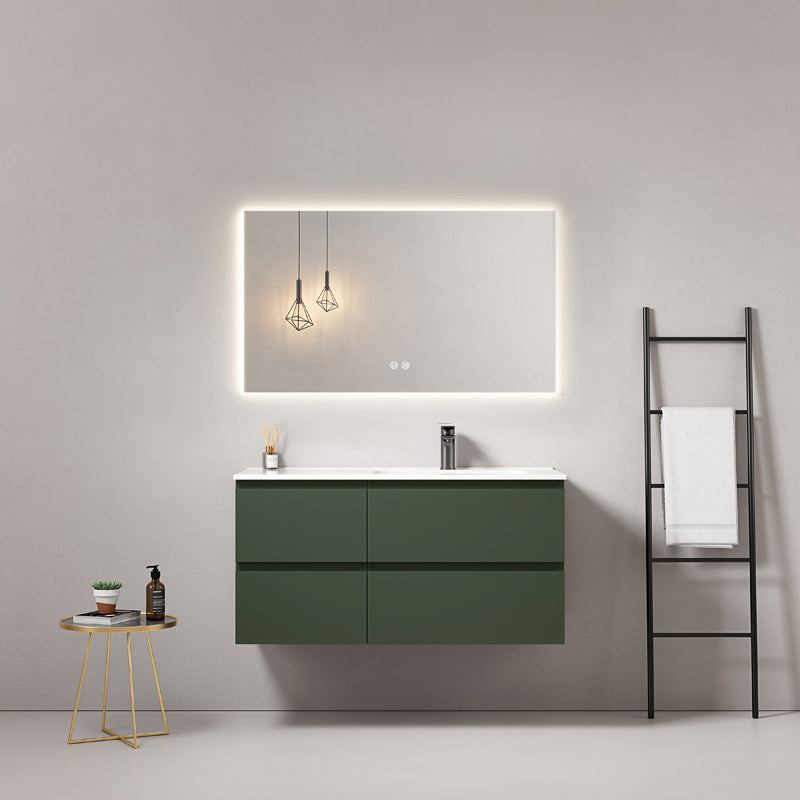 Mobile bagno sospeso 100 cm Verde Comodoro Lavabo a Destra in Ceramica Specchio Quadro Retroilluminato - Fiji Paint