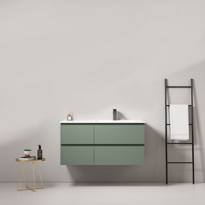 Mobile bagno sospeso 100 cm Verde Salvia Lavabo a Destra in Ceramica Senza Specchio - Fiji Paint