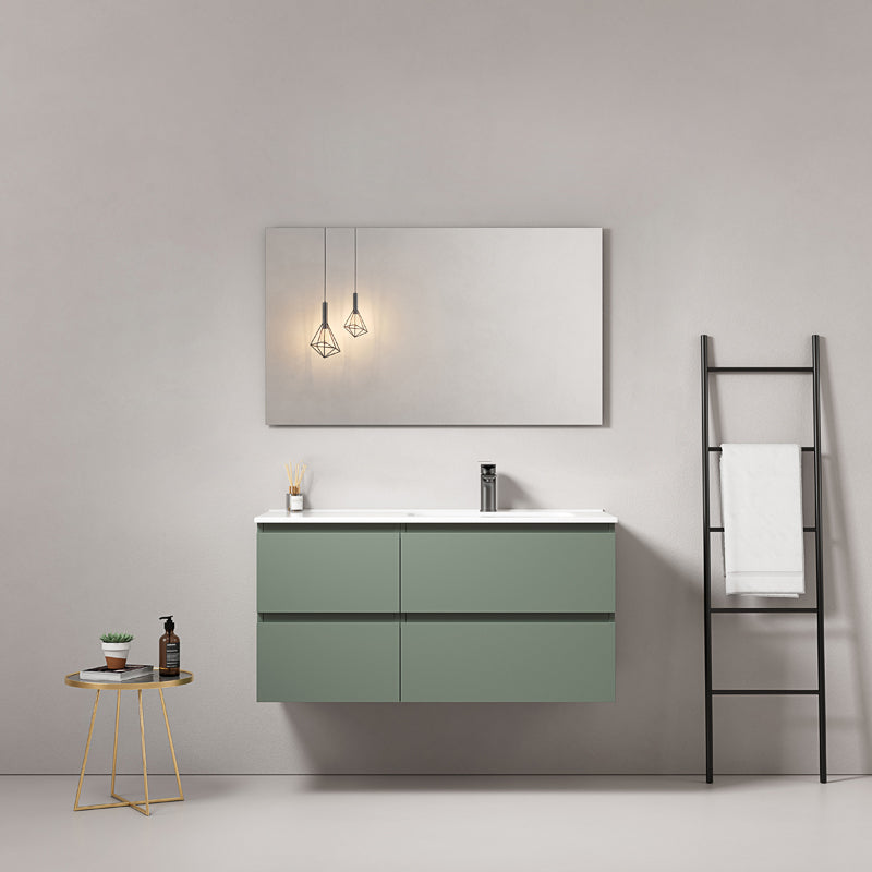 Mobile bagno sospeso 100 cm Verde Salvia Lavabo a Destra in Ceramica Specchio Quadro - Fiji Paint