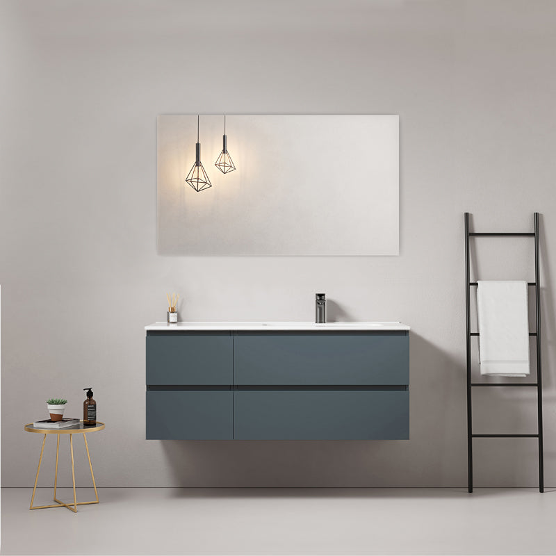 Mobile bagno sospeso 120 cm Blu Mare Lavabo a Destra in Ceramica Specchio Quadro - Fiji Paint