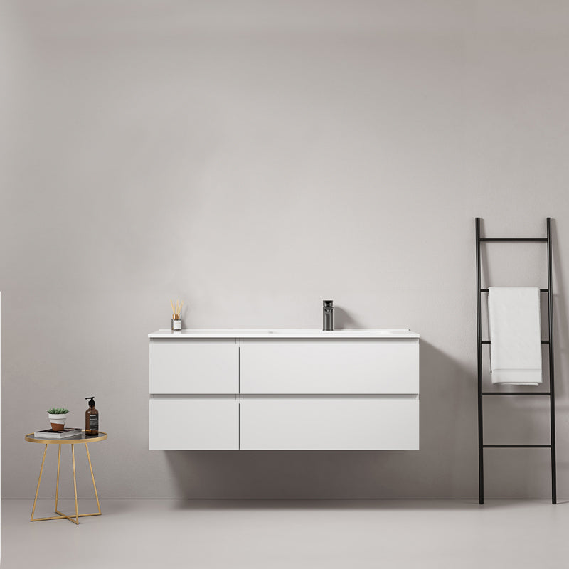 Mobile bagno sospeso 120 cm Bianco Lavabo a Destra in Ceramica Senza Specchio - Fiji Paint