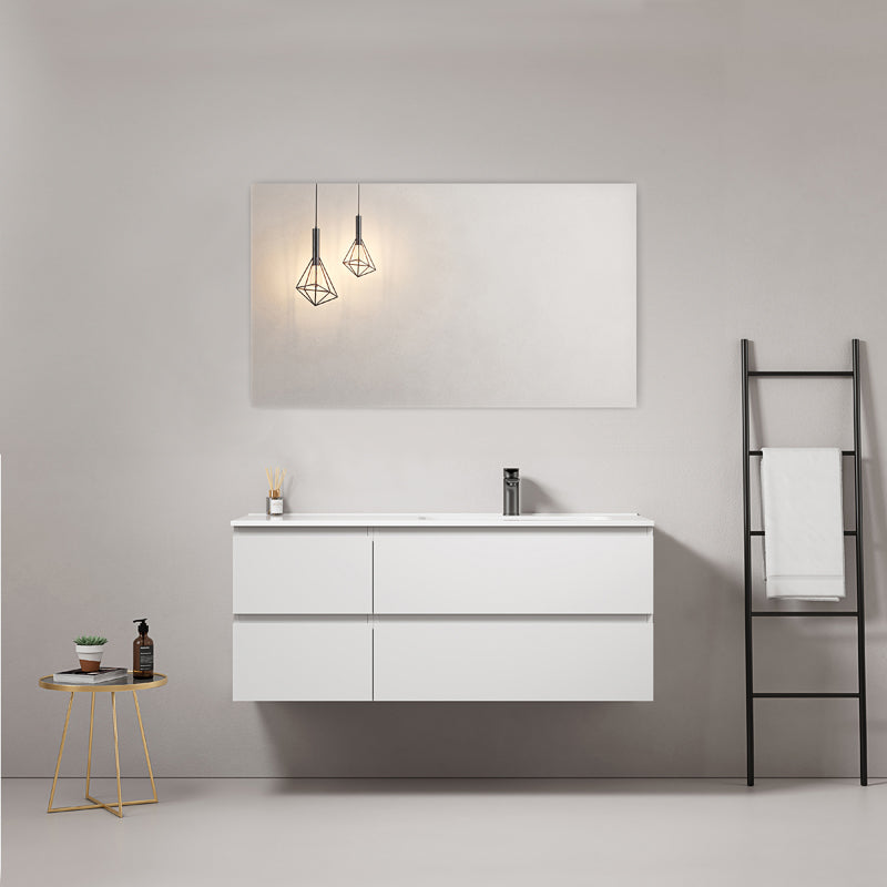 Mobile bagno sospeso 120 cm Bianco Lavabo a Destra in Ceramica Specchio Quadro - Fiji Paint
