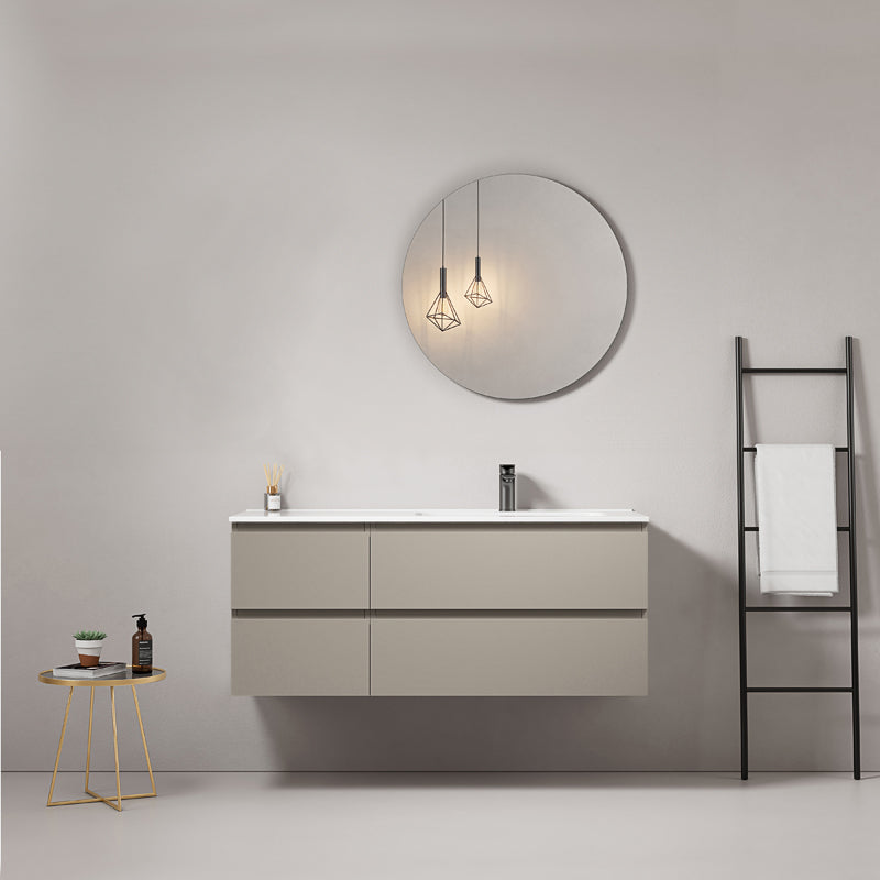Mobile bagno sospeso 120 cm Grigio Cenere Lavabo a Destra in Ceramica Specchio Tondo - Fiji Paint