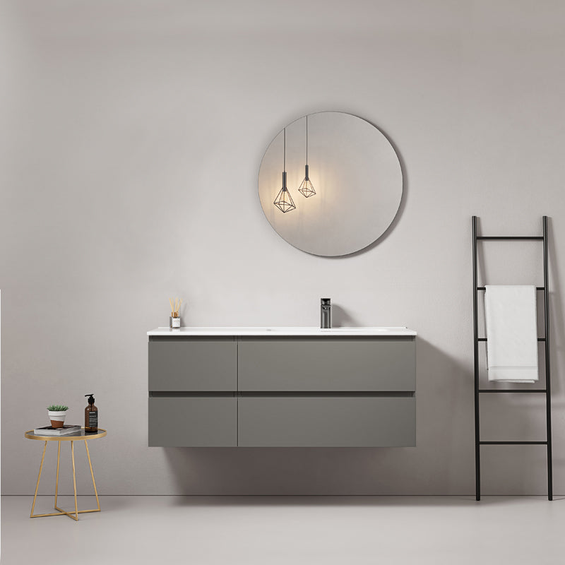 Mobile bagno sospeso 120 cm Grigio Londra Lavabo a Destra in Ceramica Specchio Tondo - Fiji Paint
