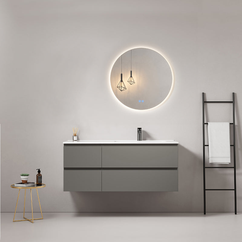 Mobile bagno sospeso 120 cm Grigio Londra Lavabo a Destra in Ceramica Specchio Tondo Retroilluminato - Fiji Paint