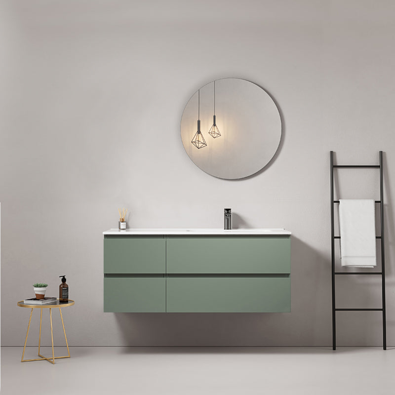 Mobile bagno sospeso 120 cm Verde Salvia Lavabo a Destra in Ceramica Specchio Tondo - Fiji Paint