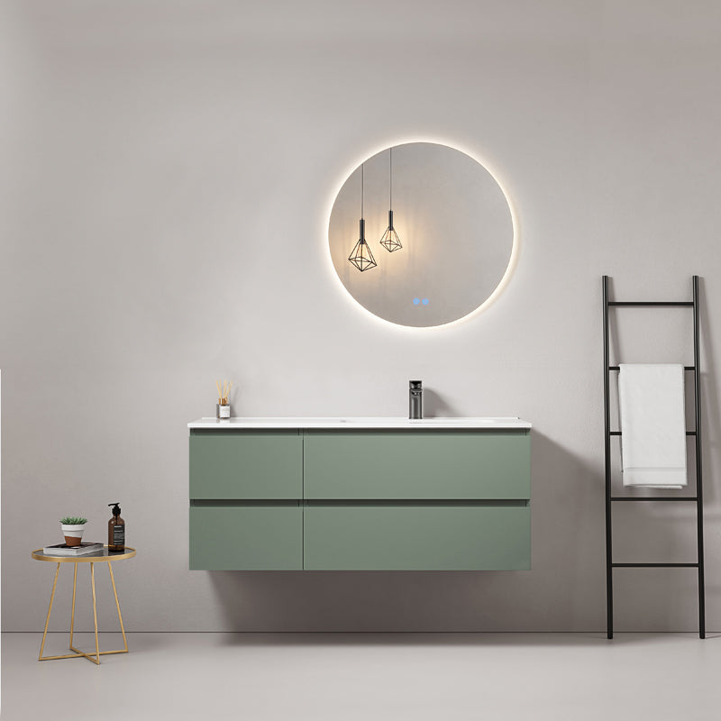 Mobile bagno sospeso 120 cm Verde Salvia Lavabo a Destra in Ceramica Specchio Tondo Retroilluminato - Fiji Paint