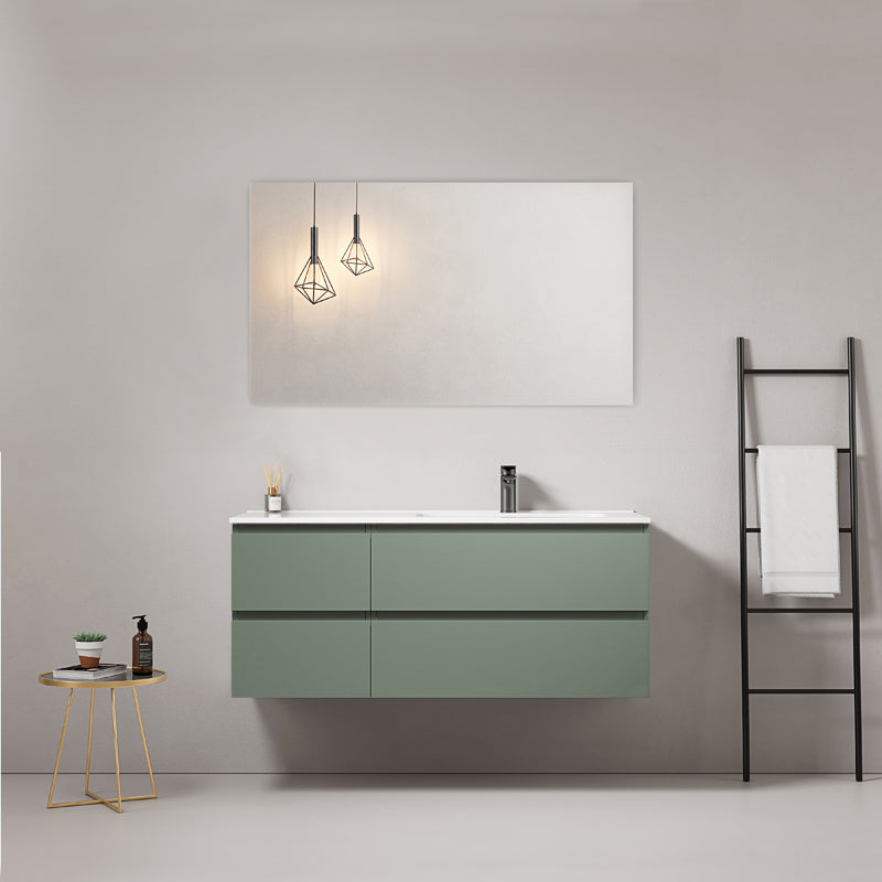Mobile bagno sospeso 120 cm Verde Salvia Lavabo a Destra in Ceramica Specchio Quadro - Fiji Paint