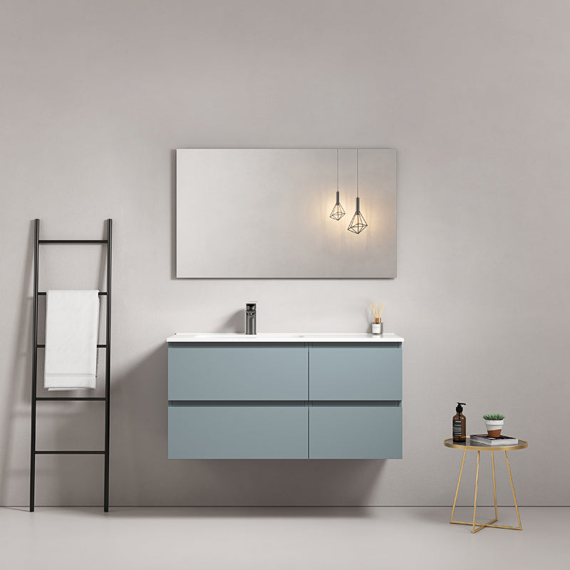 Mobile bagno sospeso 100 cm Blu Avio Lavabo a Sinistra in Ceramica Specchio Quadro - Fiji Paint