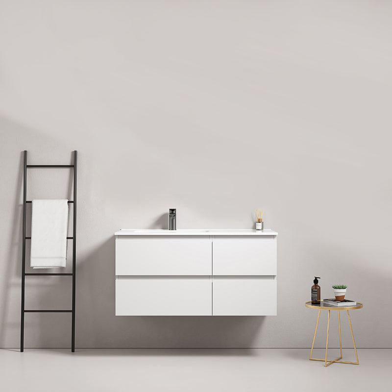 Mobile bagno sospeso 100 cm Bianco Lavabo a Sinistra in Ceramica Senza Specchio - Fiji Paint