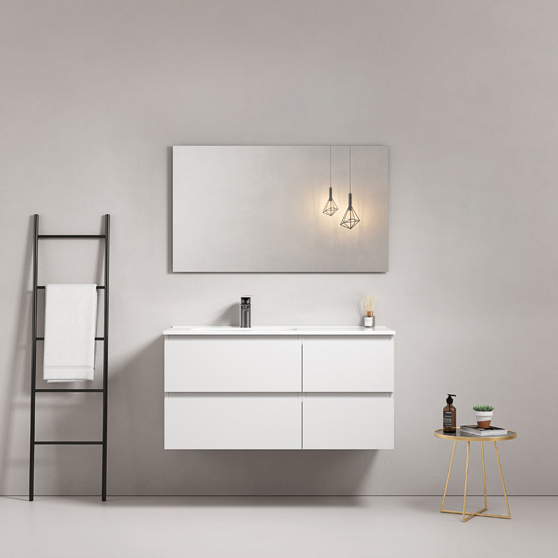 Mobile bagno sospeso 100 cm Bianco Lavabo a Sinistra in Ceramica Specchio Quadro - Fiji Paint