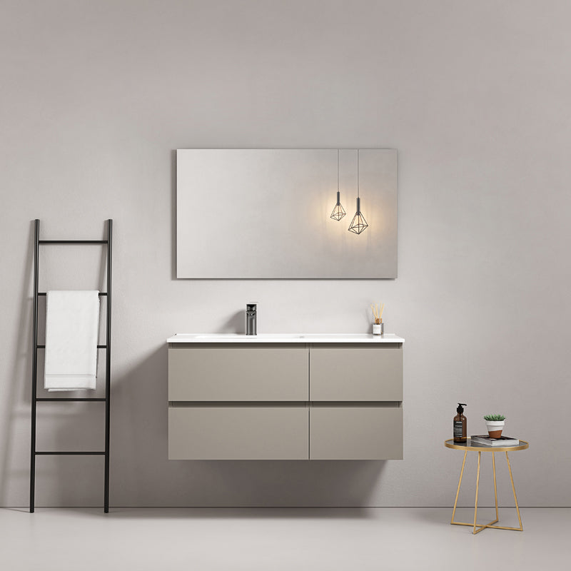 Mobile bagno sospeso 100 cm Grigio Cenere Lavabo a Sinistra in Ceramica Specchio Quadro - Fiji Paint