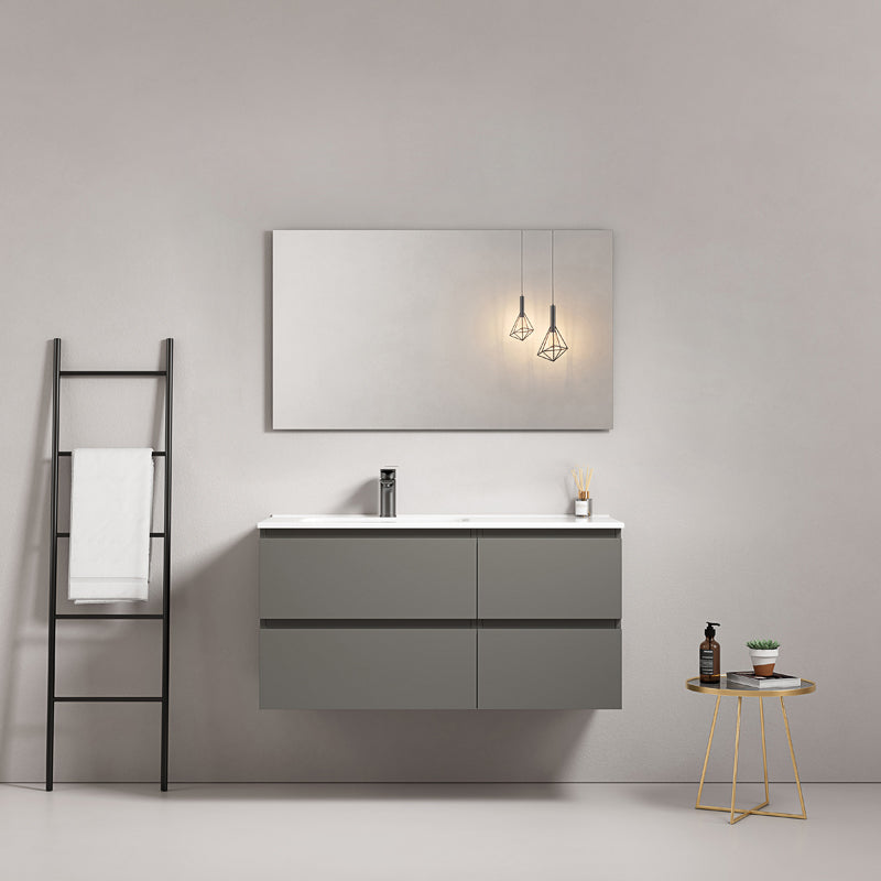 Mobile bagno sospeso 100 cm Grigio Londra Lavabo a Sinistra in Ceramica Specchio Quadro - Fiji Paint