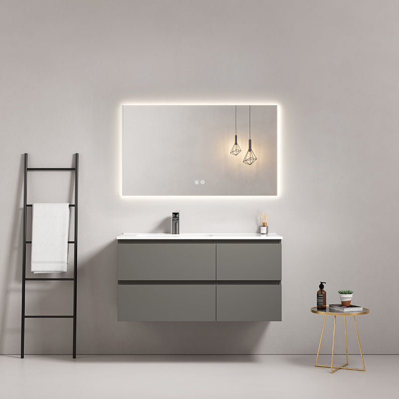 Mobile bagno sospeso 100 cm Grigio Londra Lavabo a Sinistra in Ceramica Specchio Quadro Retroilluminato - Fiji Paint