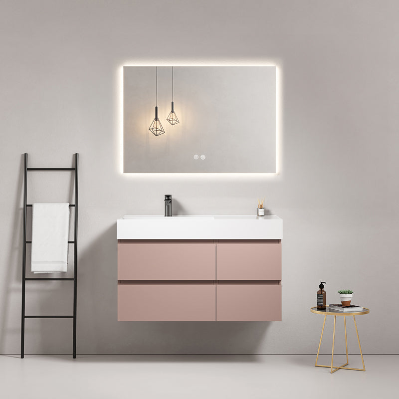 Mobile bagno sospeso 100 cm Rosa Retro Lavabo a Sinistra in Resina Specchio Quadro Retroilluminato - Fiji Paint