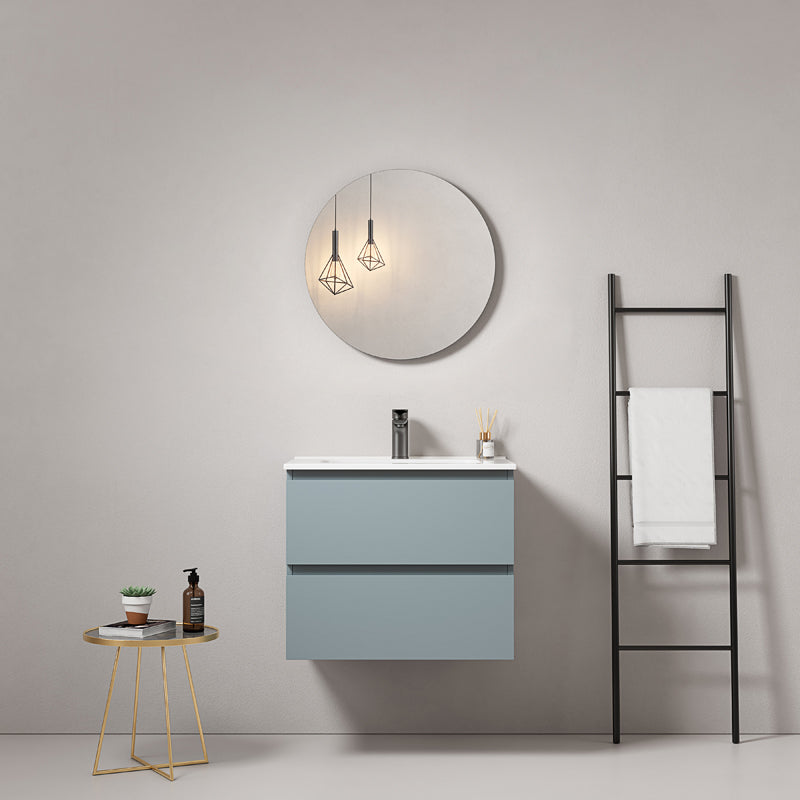 Mobile bagno sospeso 60 cm Blu Avio Lavabo in Ceramica Specchio Tondo - Fiji Paint