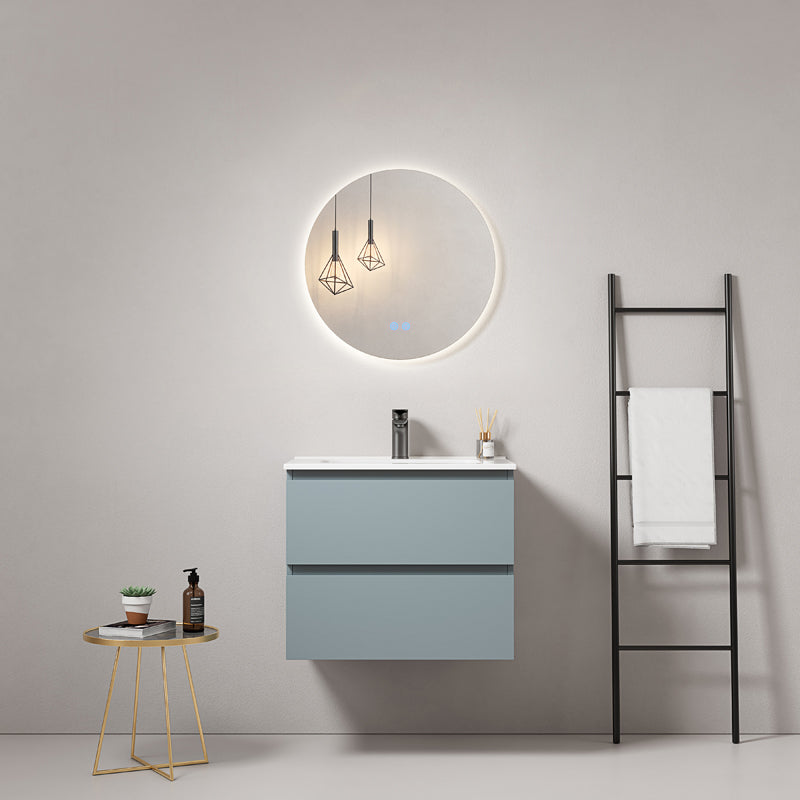 Mobile bagno sospeso 60 cm Blu Avio Lavabo in Ceramica Specchio Tondo Retroilluminato - Fiji Paint