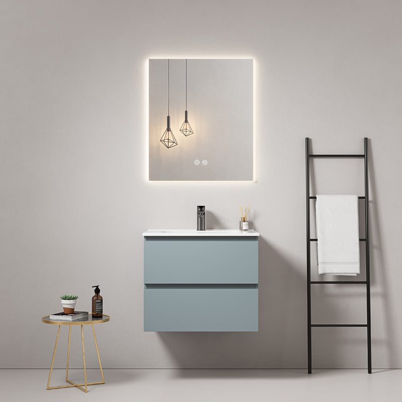 Mobile bagno sospeso 60 cm Blu Avio Lavabo in Ceramica Specchio Quadro Retroilluminato - Fiji Paint