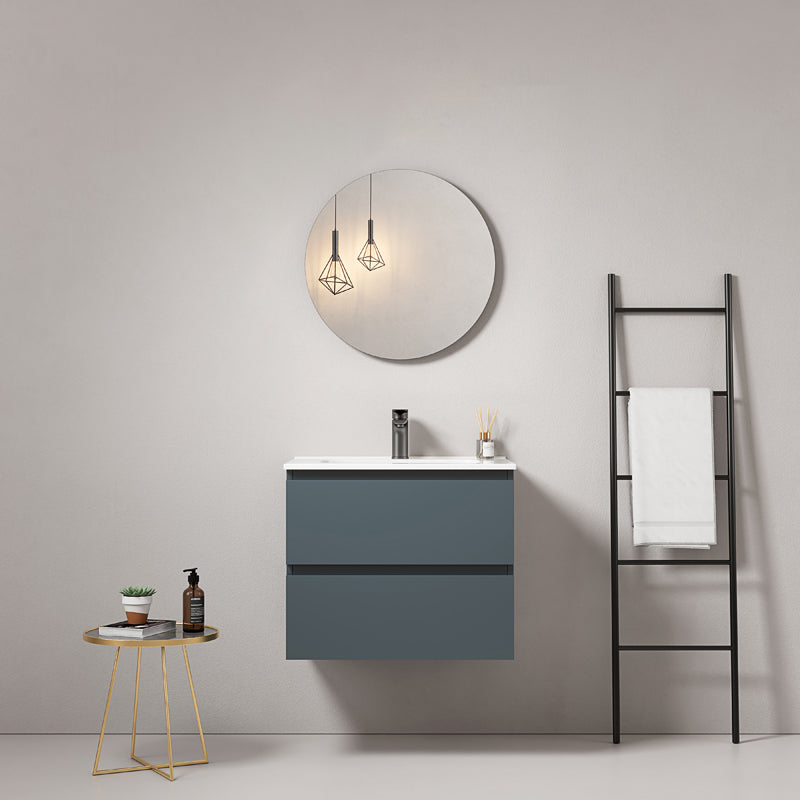 Mobile bagno sospeso 60 cm Blu Mare Lavabo in Ceramica Specchio Tondo - Fiji Paint