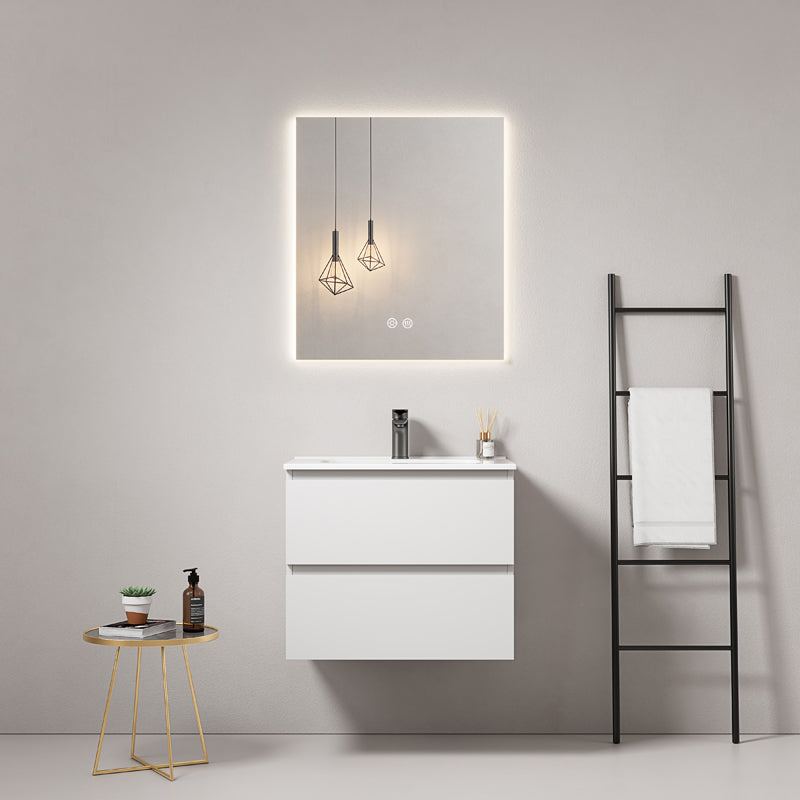 Mobile bagno sospeso 60 cm Bianco Lavabo in Ceramica Specchio Quadro Retroilluminato - Fiji Paint