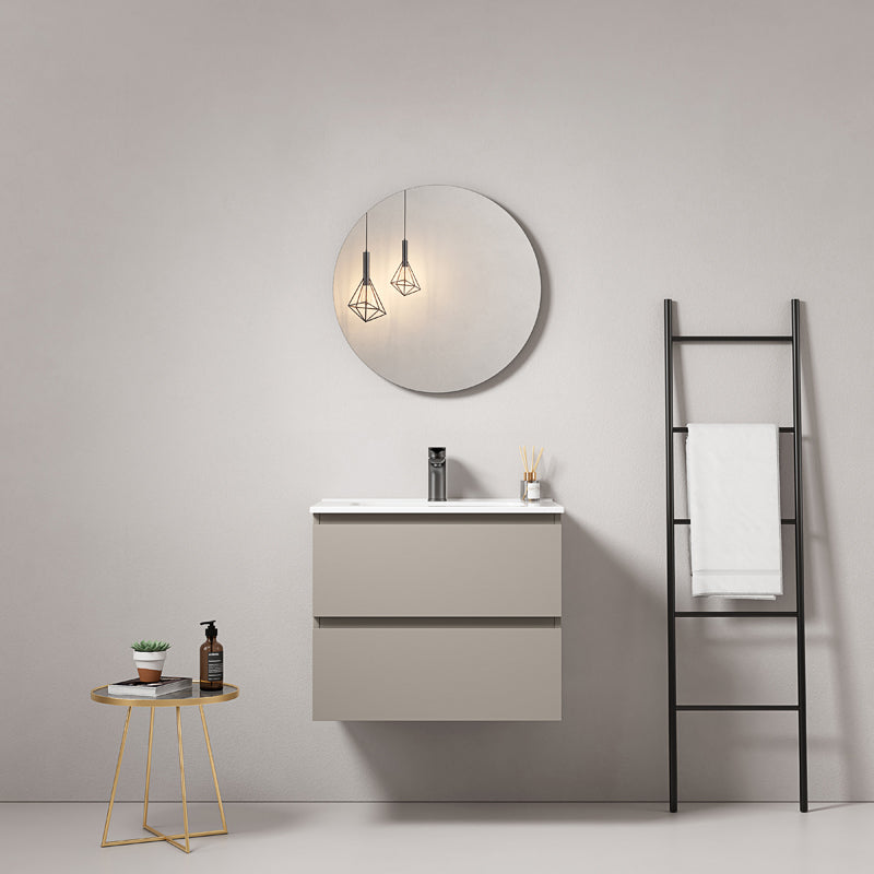 Mobile bagno sospeso 60 cm Grigio Cenere Lavabo in Ceramica Specchio Tondo - Fiji Paint