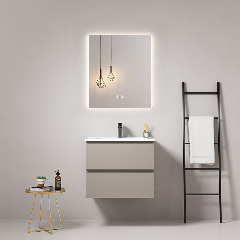 Mobile bagno sospeso 60 cm Grigio Cenere Lavabo in Ceramica Specchio Quadro Retroilluminato - Fiji Paint