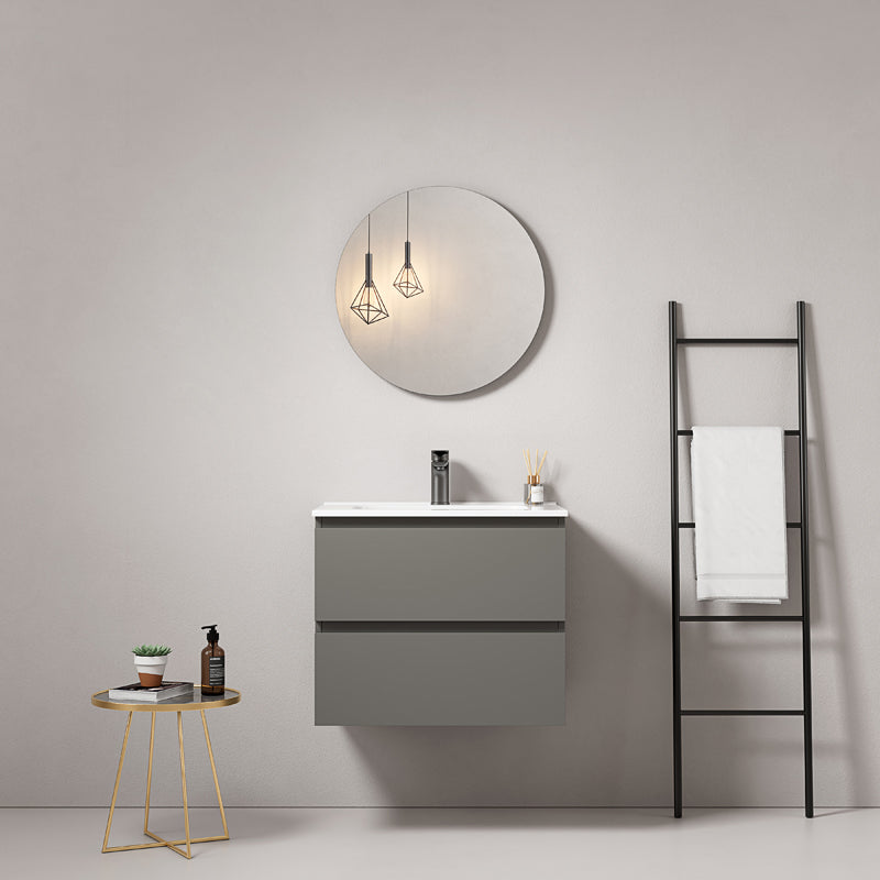 Mobile bagno sospeso 60 cm Grigio Londra Lavabo in Ceramica Specchio Tondo - Fiji Paint