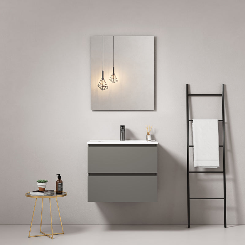 Mobile bagno sospeso 60 cm Grigio Londra Lavabo in Ceramica Specchio Quadro - Fiji Paint