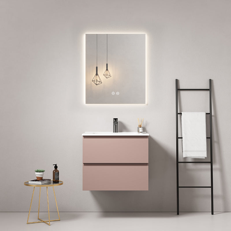 Mobile bagno sospeso 60 cm Rosa Retro Lavabo in Ceramica Specchio Quadro Retroilluminato - Fiji Paint