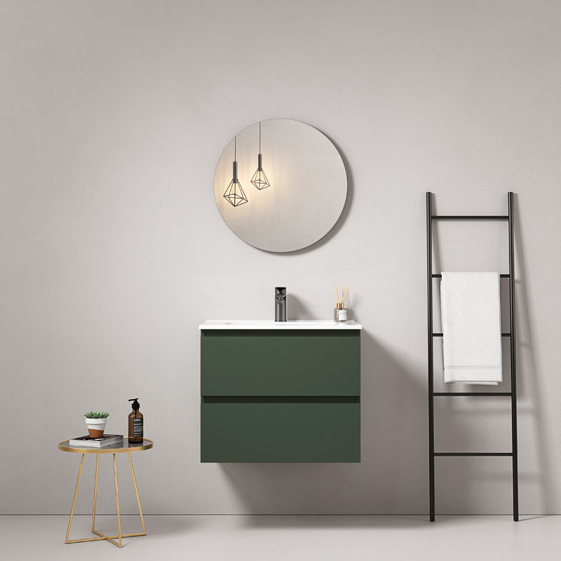 Mobile bagno sospeso 60 cm Verde Comodoro Lavabo in Ceramica Specchio Tondo - Fiji Paint