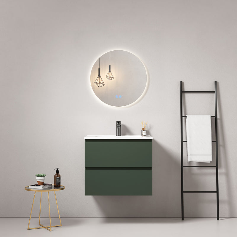 Mobile bagno sospeso 60 cm Verde Comodoro Lavabo in Ceramica Specchio Tondo Retroilluminato - Fiji Paint
