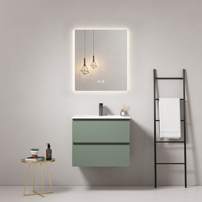 Mobile bagno sospeso 60 cm Verde Salvia Lavabo in Ceramica Specchio Quadro Retroilluminato - Fiji Paint