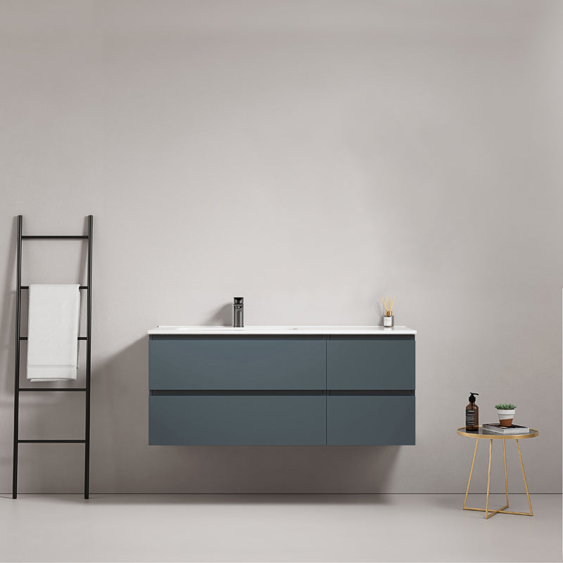 Mobile bagno sospeso 120 cm Blu Mare Lavabo a Sinistra in Ceramica Senza Specchio - Fiji Paint