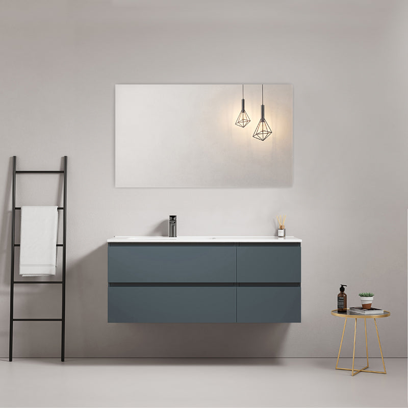 Mobile bagno sospeso 120 cm Blu Mare Lavabo a Sinistra in Ceramica Specchio Quadro - Fiji Paint