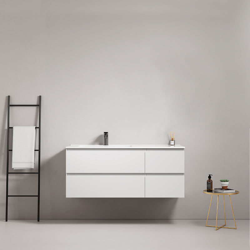 Mobile bagno sospeso 120 cm Bianco Lavabo a Sinistra in Ceramica Senza Specchio - Fiji Paint