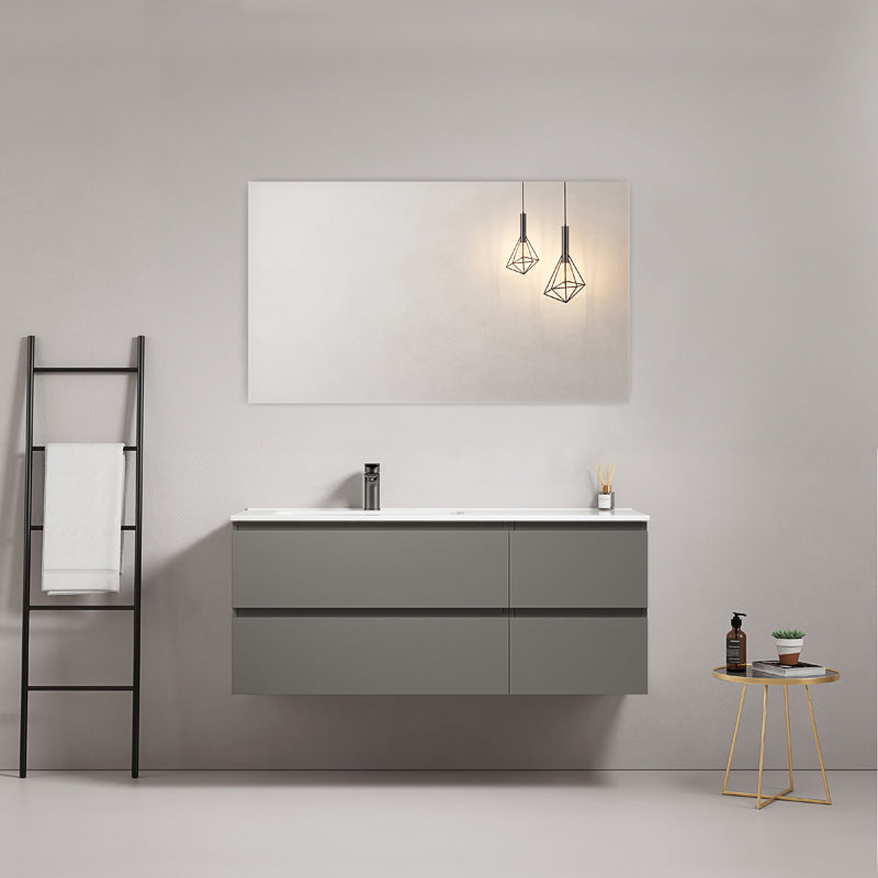Mobile bagno sospeso 120 cm Grigio Londra Lavabo a Sinistra in Ceramica Specchio Quadro - Fiji Paint