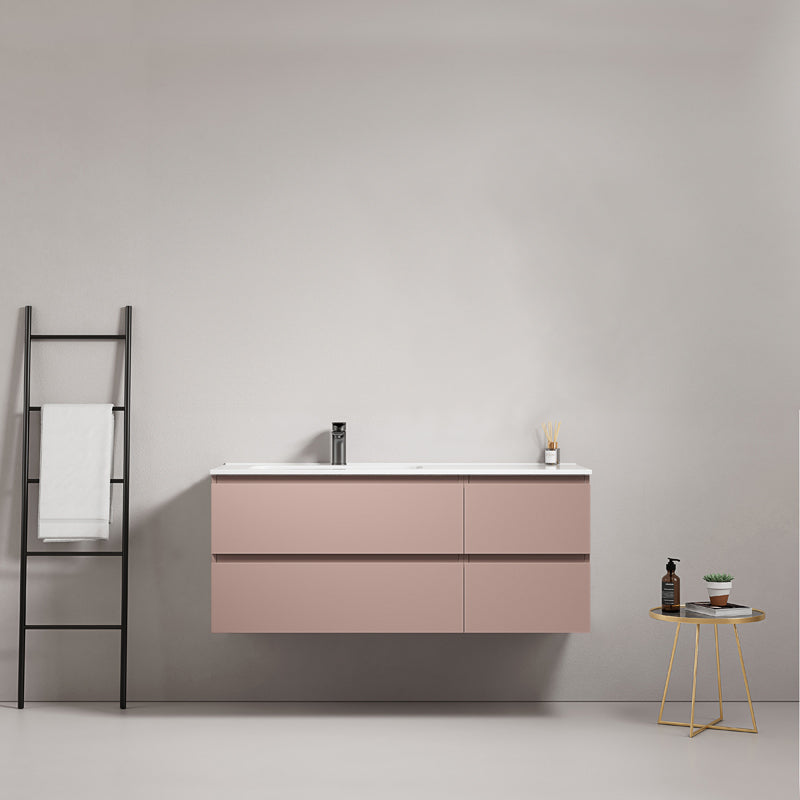 Mobile bagno sospeso 120 cm Rosa Retro Lavabo a Sinistra in Ceramica Senza Specchio - Fiji Paint