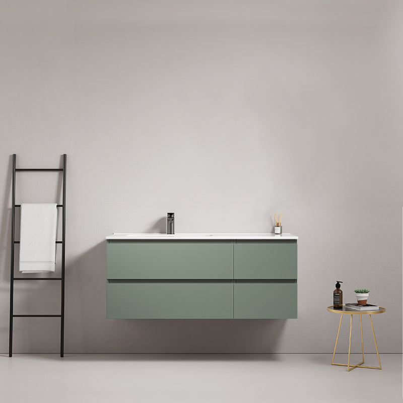 Mobile bagno sospeso 120 cm Verde Salvia Lavabo a Sinistra in Ceramica Senza Specchio - Fiji Paint