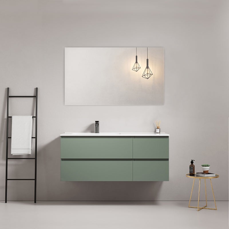 Mobile bagno sospeso 120 cm Verde Salvia Lavabo a Sinistra in Ceramica Specchio Quadro - Fiji Paint