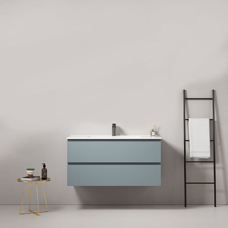Mobile bagno sospeso 80 cm Blu Avio Lavabo in Ceramica Senza Specchio - Fiji Paint