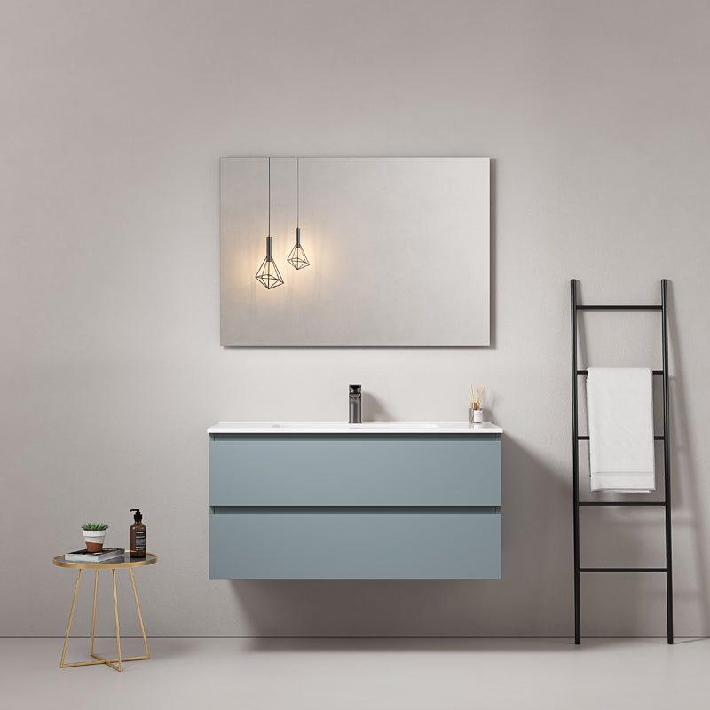 Mobile bagno sospeso 80 cm Blu Avio Lavabo in Ceramica Specchio Quadro - Fiji Paint