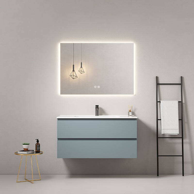 Mobile bagno sospeso 80 cm Blu Avio Lavabo in Ceramica Specchio Quadro Retroilluminato - Fiji Paint