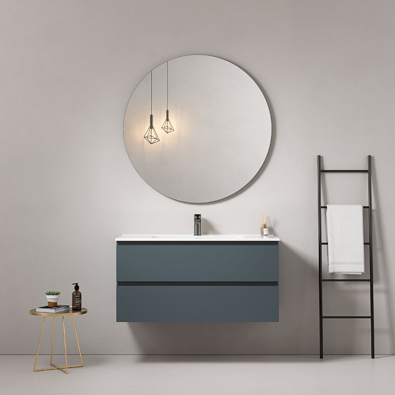 Mobile bagno sospeso 80 cm Blu Mare Lavabo in Ceramica Specchio Tondo - Fiji Paint