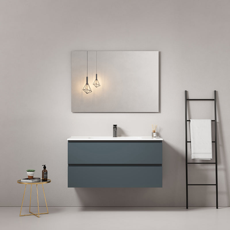 Mobile bagno sospeso 80 cm Blu Mare Lavabo in Ceramica Specchio Quadro - Fiji Paint