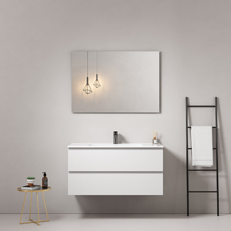 Mobile bagno sospeso 80 cm Bianco Lavabo in Ceramica Specchio Quadro - Fiji Paint