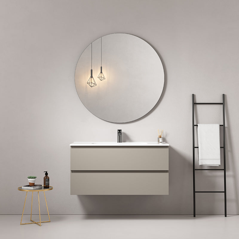 Mobile bagno sospeso 80 cm Grigio Cenere Lavabo in Ceramica Specchio Tondo - Fiji Paint