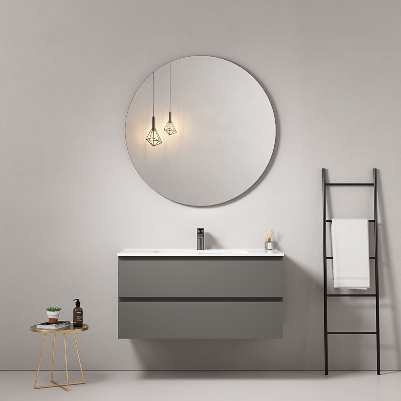 Mobile bagno sospeso 80 cm Grigio Londra Lavabo in Ceramica Specchio Tondo - Fiji Paint