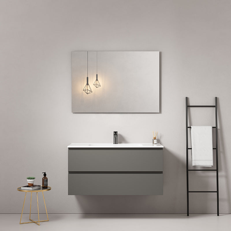 Mobile bagno sospeso 80 cm Grigio Londra Lavabo in Ceramica Specchio Quadro - Fiji Paint